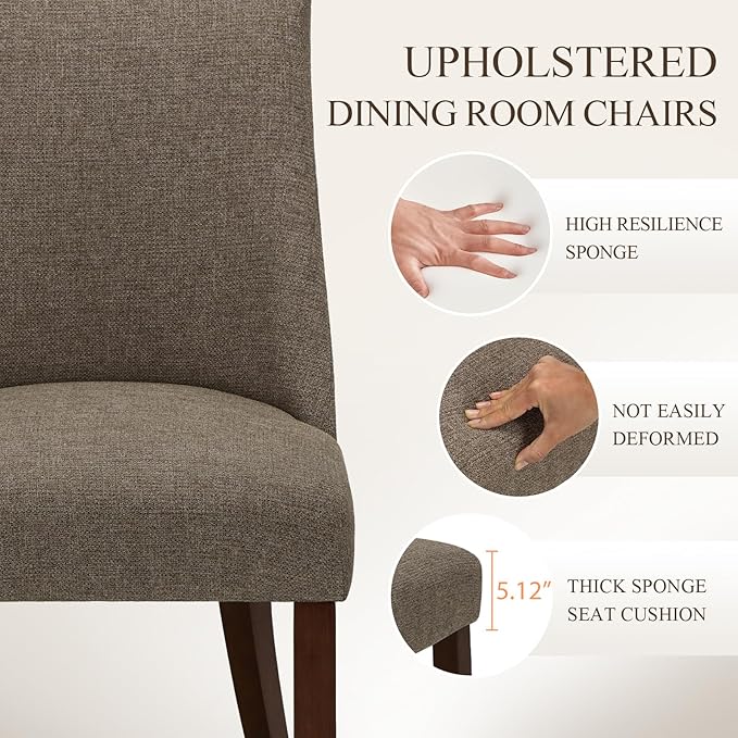 COLAMY Upholstered Dining Chairs Set of 4, Mid Century Modern Kitchen Chairs with Back, Farmhouse Fabric Side Dining Room Chairs with Wood Legs for Dining Room Restaurant, Brown