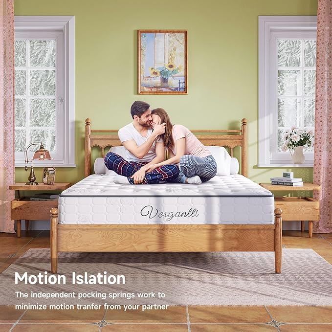 Vesgantti Queen Size Mattress, 10 Inch Innerspring Multilayer Hybrid Mattress, Ergonomic Design with Breathable Foam and Pocket Spring, Tight Top Series Medium Firm Feel