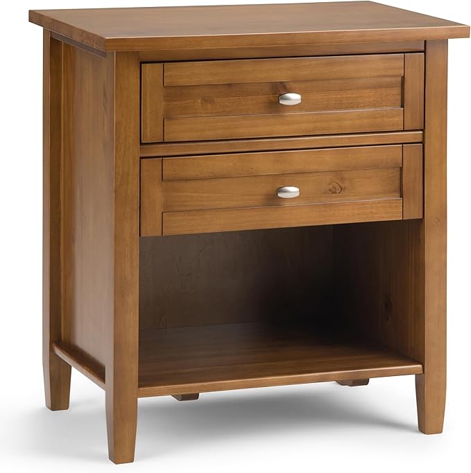 SIMPLIHOME Warm Shaker SOLID WOOD 24 inch Wide Transitional Bedside Nightstand Table in Light Golden Brown for the Living Room and Bedroom