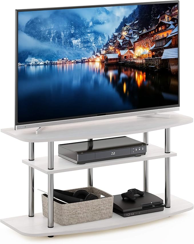 Furinno Frans Turn-N-Tube TV Stand for TV Size up to 43 Inch, 3-Tier, White Oak