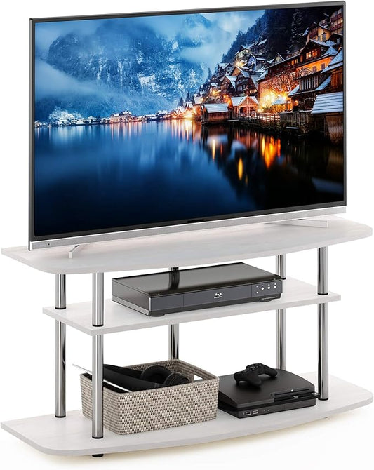 Furinno Frans Turn-N-Tube TV Stand for TV Size up to 43 Inch, 3-Tier, White Oak
