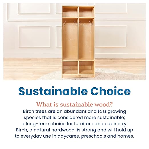 ECR4Kids 2-Section Coat Locker with Bench, Classroom Furniture, Natural