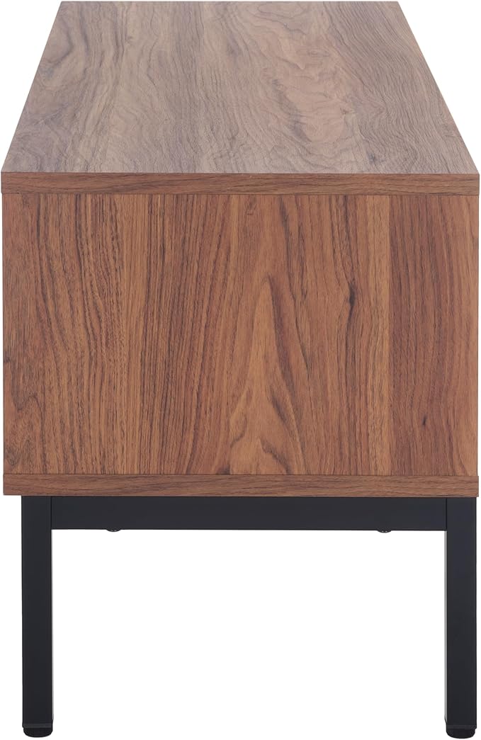 SAFAVIEH Lylia TV Stand for up to 55" Flatscreen – Walnut with Black Legs & Handle, 1 Sliding Door, 1 Open Shelf, Entertainment Media Console (MED9617A)