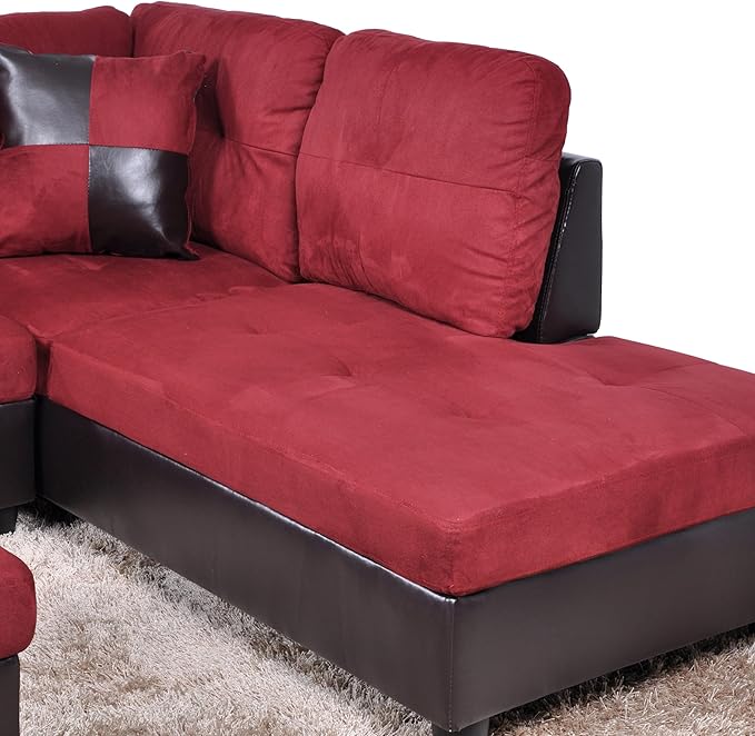 NicBex Sectional Couch 3 Pieces Sofa Set with Left Chaise Flannel PVC L Shaped Cloud Couch for Living Room Furniture Sets with Storage Ottoman, Modular Sofa for Living Room & Apartment, Red+Black