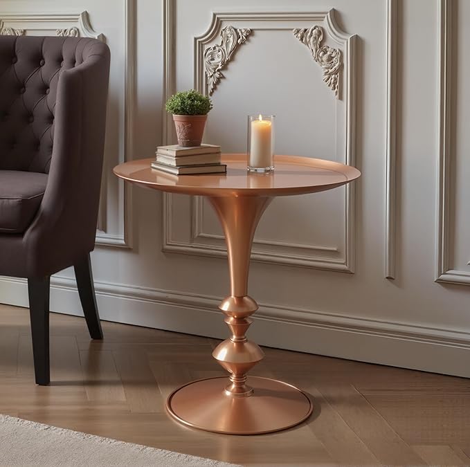 Christopher Knight Home Dolia Decorative Small End Table, Indoor Round Side Table with Unique Rounded Leg, Antique Gold Finish Coffee Table, Vintage Metal Accent Furniture, Multi Functional, Gold