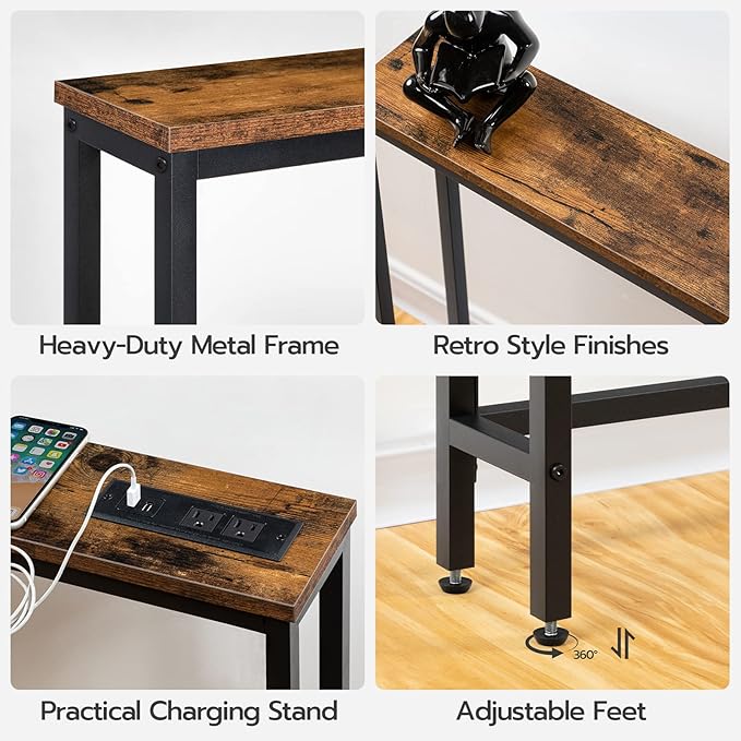 HOOBRO 47.2" Narrow Console Table with Power Outlets, 5.9" Behind Couch Table with Charging Station, Long Sofa Table, Skinny Entryway Table for Living Room, Hallway, Foyer, Rustic Brown BF15XG01G1