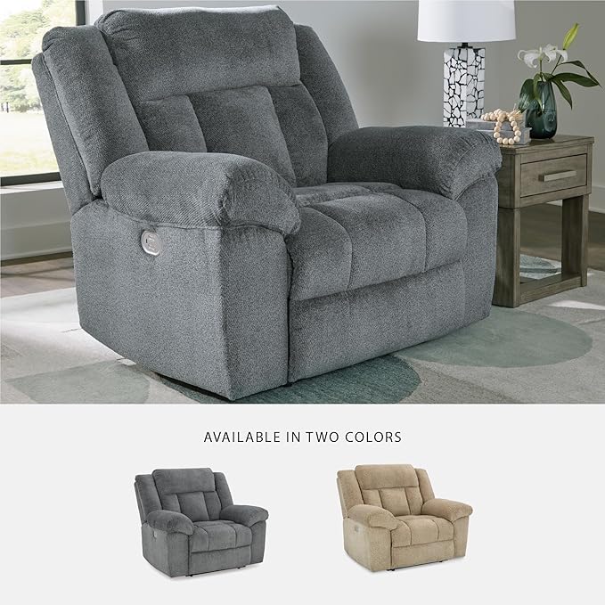 Signature Design by Ashley Tip-Off Casual Wall Hugger Power Recliner with Adjustable Headrest and USB Ports, Gray