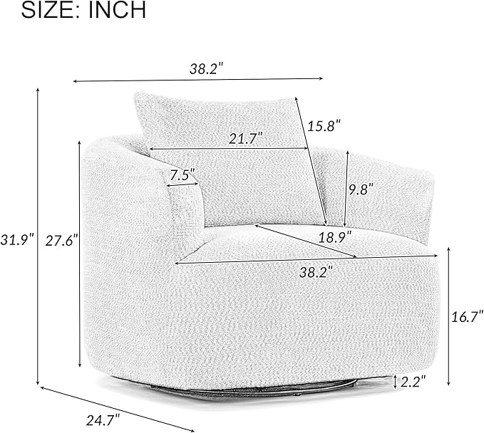 Merax Modern Cozy Chenille 360° Swivel Sofa Chair with a Throw Pillow, 38.2" Upholstered Leisure Barrel Accent Armchair with Deep Seating for Living Room Bedroom,Office, Hotel, Dark Brown