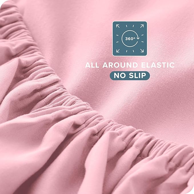 Bare Home Full XL Sheet Set - Luxury 1800 Ultra-Soft Microfiber Full Extra Long Bed Sheets - Double Brushed - Deep Pockets - Easy Fit - 4 Piece Set - Bedding Sheets & Pillowcases (Full XL, Light Pink)