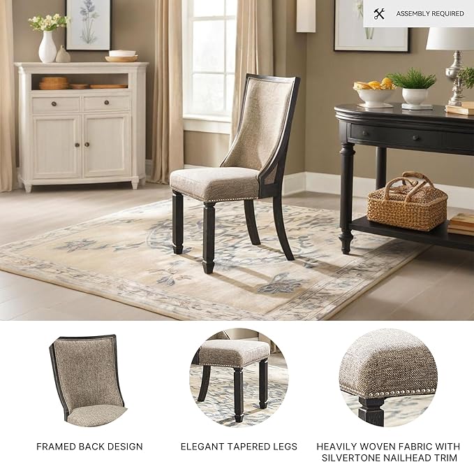 Signature Design by Ashley Tyler Creek Urban Farmhouse Upholstered Dining Chair, 2 Count, Almost Black
