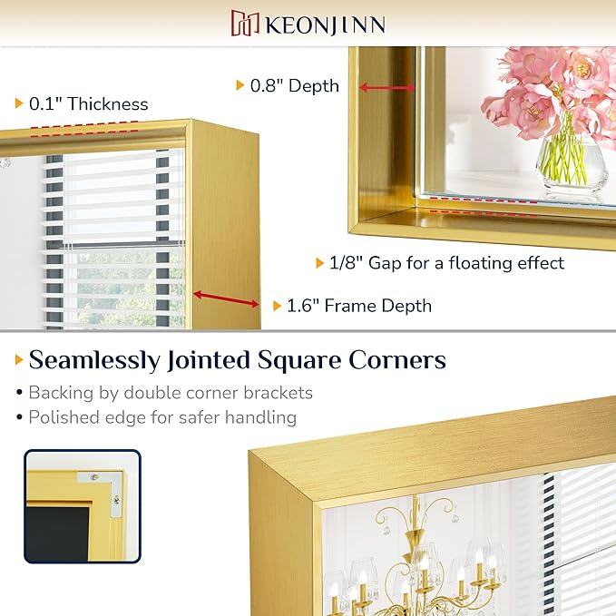 Keonjinn Gold Bathroom Mirror 48 x 30 Inch Gold Trimmed Bathroom Wall Mirror Large Brushed Metal Frame Mirror for Over Sink, Modern Farmhouse Vanity Rectangle Mirror(Horizontal/Vertical)