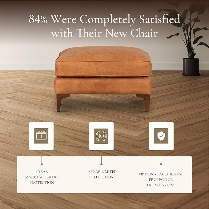POLY & BARK Essex Ottoman - 35” Large with Feather-Down Topper - Full-Grain Leather Upholstered Ottoman - Couch for Living Room - Vintage Italian Leather in Cognac Tan