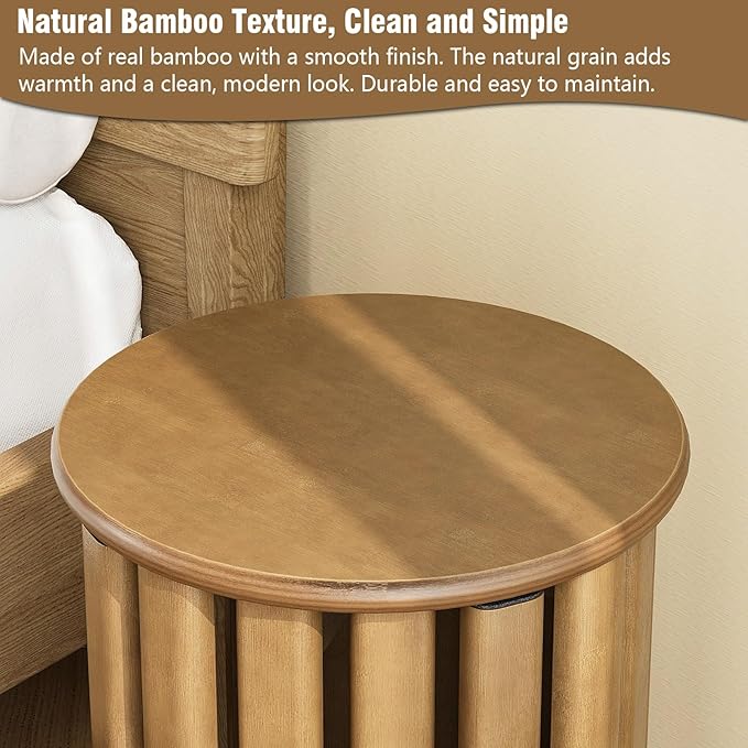 Stackable Stools Set of 4, 4‑in‑1 Bamboo Nesting Stools & End Tables with Wheels, 18″ Round Portable Barstools No‑Assembly Stool for Kitchen Living Room Bar Dorm, Walnut