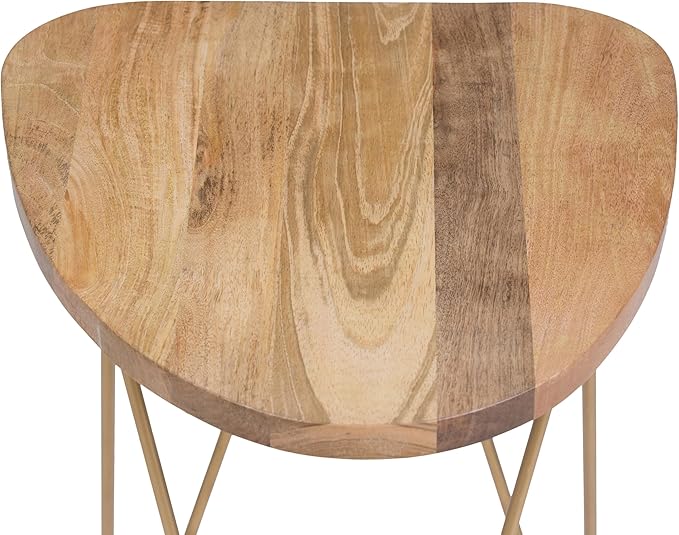SIMPLIHOME Patrice Modern 18 inch Wide Metal and Wood Accent Side Table in Natural, Gold for the Living Room and Bedroom