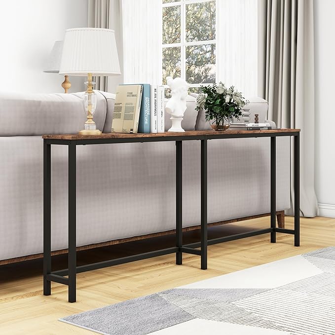 HOMERECOMMEND 70.8 Inch Console Table with USB Ports, Sofa Table with Charging Station, Narrow Entryway Table, Skinny Hallway Table,Rustic Brown