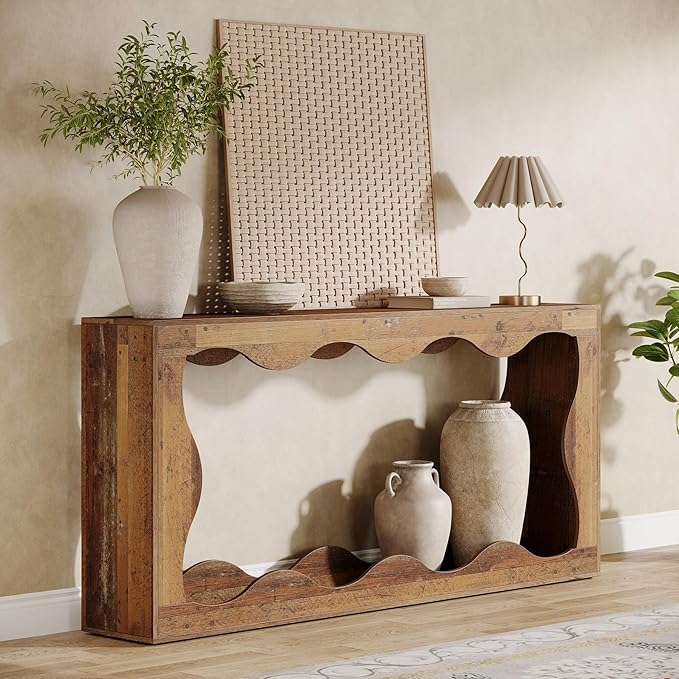 Tribesigns 63 Inches Farmhouse Console Table with Storage, Couch Table Behind Sofa, Long Entryway Sofa Station, Narrow Console Stand, Hallway Stand for Entryway Living Room, Mix Brown