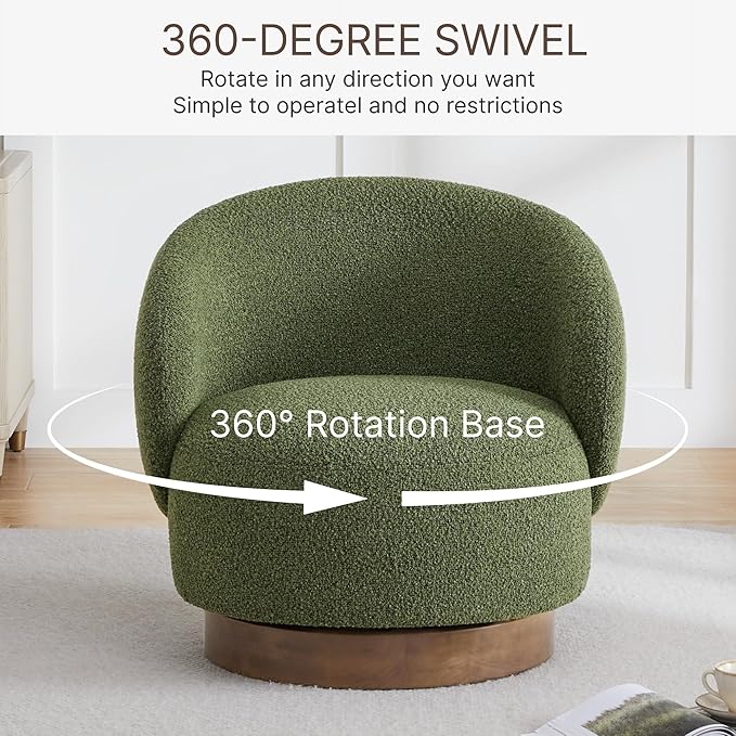 Swivel Accent Chair Round Barrel Armchair Upholstered Performance Fabric for Living Room Bedroom Waitingroom,2 Box,Moss Green