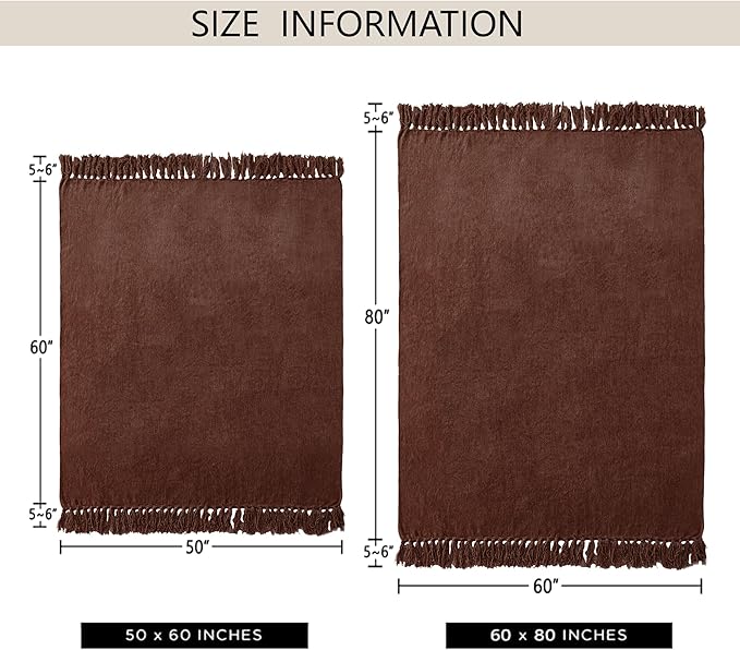 Chenille Throw Blanket for Couch 50"X 60", Soft Cozy Throws with Fringe Tassel for Bed Sofa Chair Cover, Lightweight Knitted Decorative Boho Blankets for Living Room, Dark Brown