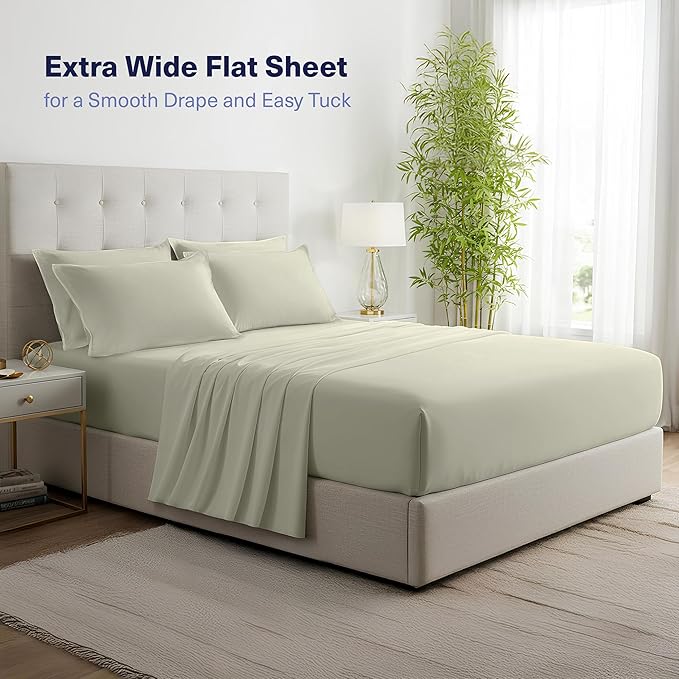 Kickoff Viscose Bamboo Sheets Twin XL Size 3-pc 100% Organic Bamboo Viscose Bed Cooling Sheets Twin XL Size Set Cool Bedding for hot Sleepers Sheet, Flat, Fitted, Pillowcase (Soft Sage, TXL)