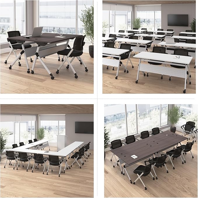 Bush Business Furniture Folding Training Table, 72 inch Desk, Commercial-Grade Bundle for Office or Classroom, Envision Collection, White