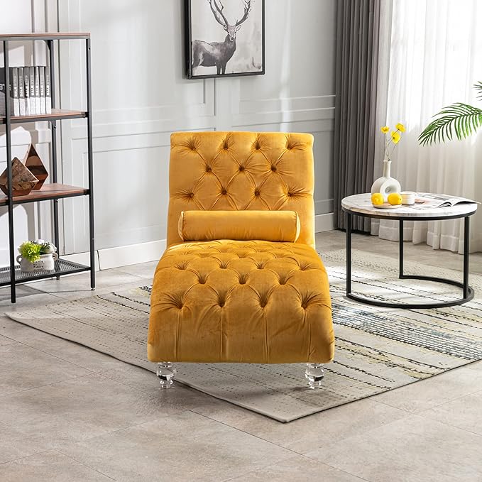 HomSof Modern Armless Velvet Chaise Lounge Indoor Chair with Solid Acrylic Legs