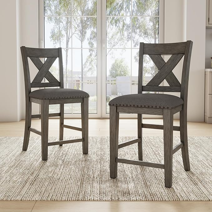 Signature Design by Ashley Caitbrook Rustic 24.63" Counter Height Upholstered Barstool, Set of 2, Gray
