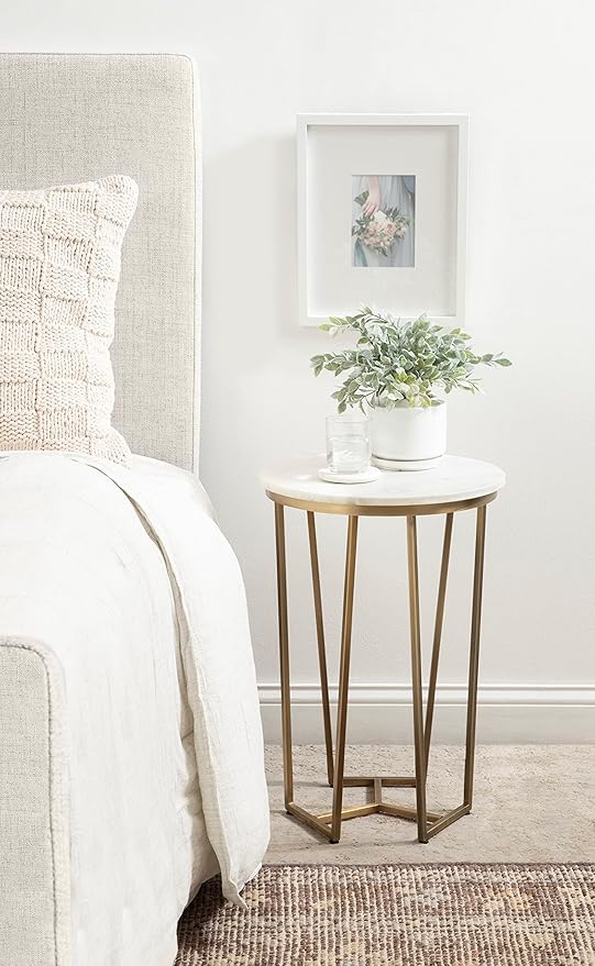 Kate and Laurel Solvay Round Metal and Wood Side Table, 16 x 16 x 24, Walnut and Antique Brass, Mid-Century Modern Bedroom Nightstand Table with Solid Mango Wood Tabletop and Iron Base