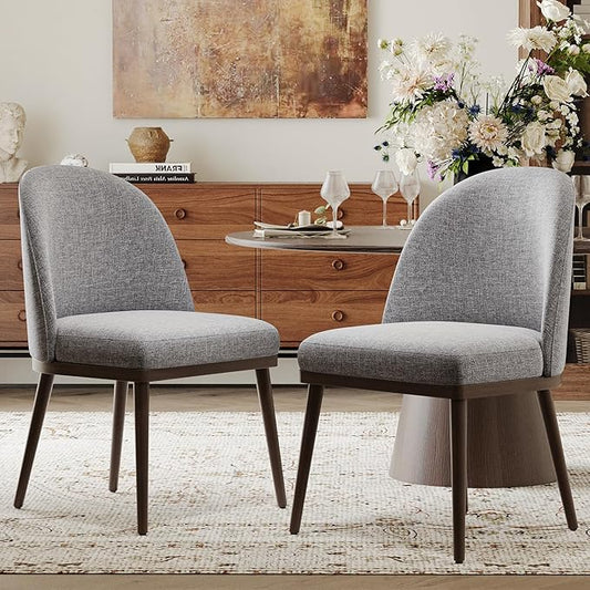 COLAMY Upholstered Dining Chairs Set of 2, Large Dining Room Kitchen Chairs with High Back and Deep Seat, Modern Fabric Dinner Chairs with Wood Legs, Dark Grey