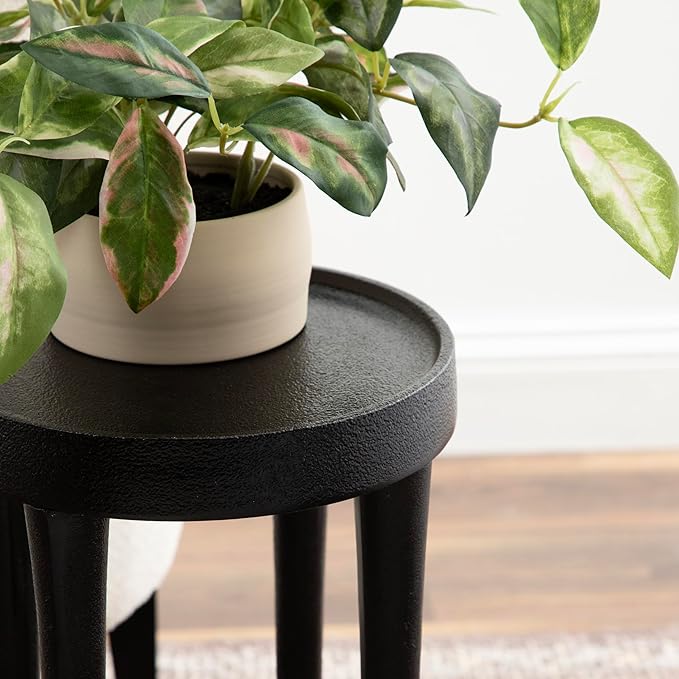 Kate and Laurel Rava Modern Metal Round Drink Table; 10 x 10 x 21; Black; Cast Aluminum Accent Table for Use as Indoor Plant Stand or Living Room Decor Piece