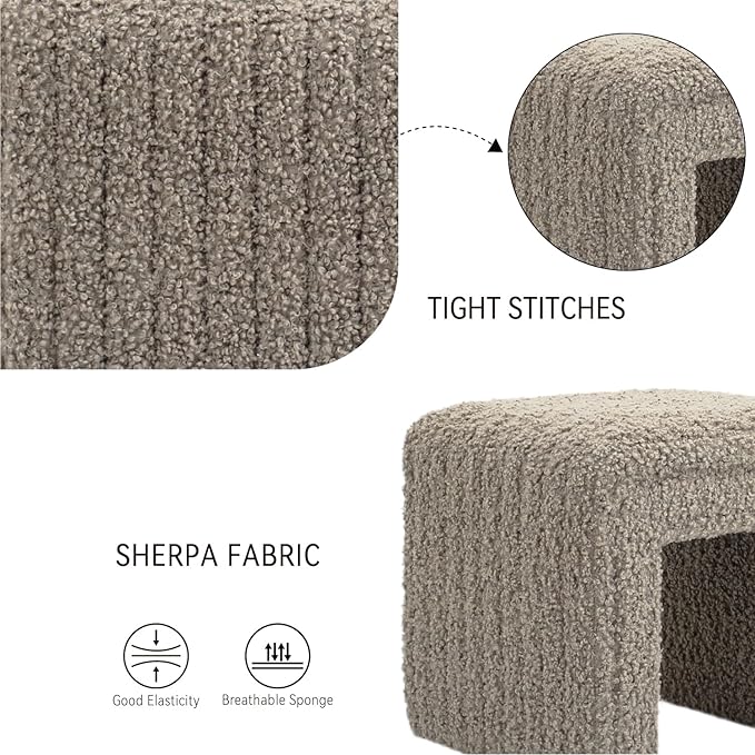 Get Set Style Vanity Stool Chair,Modern Wool Ottoman Foot Stool with Wooden Legs for Sofa Ottoman Bench Footstool Extra Seat for Vanity,Makeup Room,Living Room,Entryway(Fully Assembled)