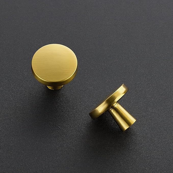 Ravinte 10 Pack Drawer Pulls 1-1/4 Inch Kitchen Cabinet Knobs Solid Brushed Brass Round Dresser Drawer Knobs Gold Dresser Knobs Drawer Knobs Simple Cabinet Hardware for Cupboard Drawer Pulls