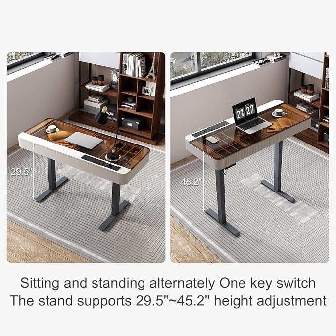 Lartis Office Desk, Electric Computer Lift Table Standing Desk with Drawer Charging USB Port, Home Office Laptop Table with Drawer