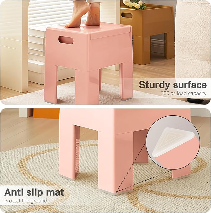 Nightstand Bedside with Storage Space, Multifunctional Colorful Plastic End Table Small Side Table for Bedroom, Dorm and Small Spaces, Easy Assembly(14.7" D x 11.8" W x 15.8" H, Pink)