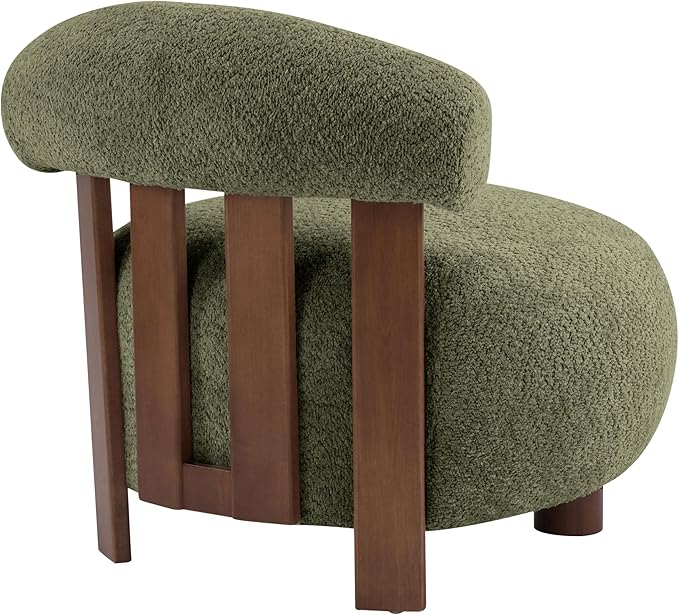 Christopher Knight Home Elvina Boucle Fabric Accent Chair, Solid Wood Single Lounge Sofa, Bedroom Comfy Reading Chair, for Modern Minimalist Style Living Room/Home Office, Olive Green