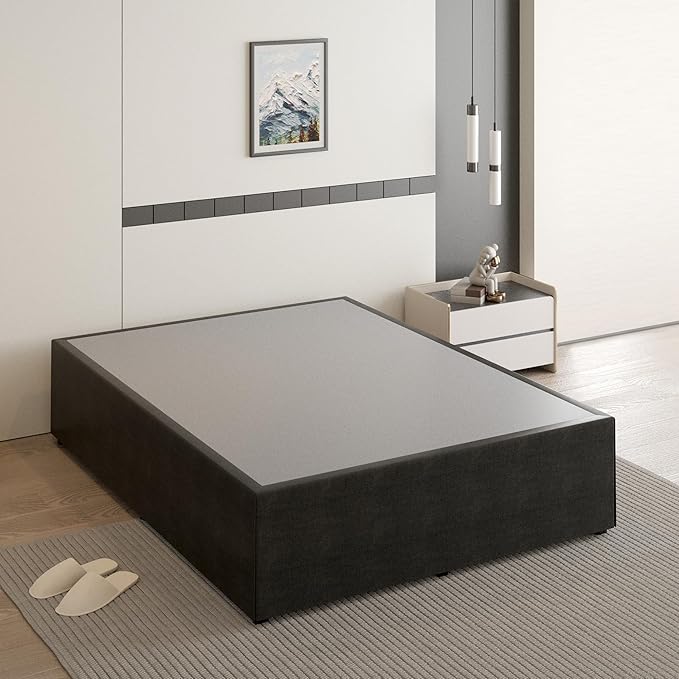 18 Inch Full Size Bed Frame with Black Bed Cover, Metal Bed Frame Full Size No Box Spring Needed, Heavy Duty Mattress Foundation, Easy Assembly, Noise Free