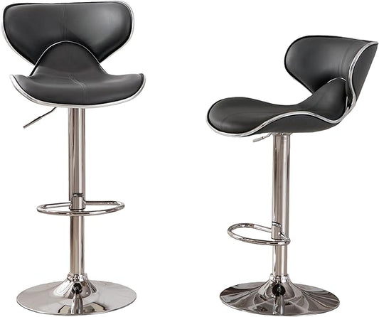 Roundhill Furniture Masaccio Cushioned Leatherette Upholstery Airlift Swivel Barstool, Set of 2, Grey