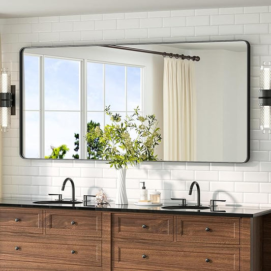 TETOTE Black Framed Mirrors for Bathroom 60 x 28 Metal Framed Bathroom Vanity Mirrors, Tempered Glass, Wall Mounted, Entryway, Bedroom, Living Room(Horizontal/Vertical)