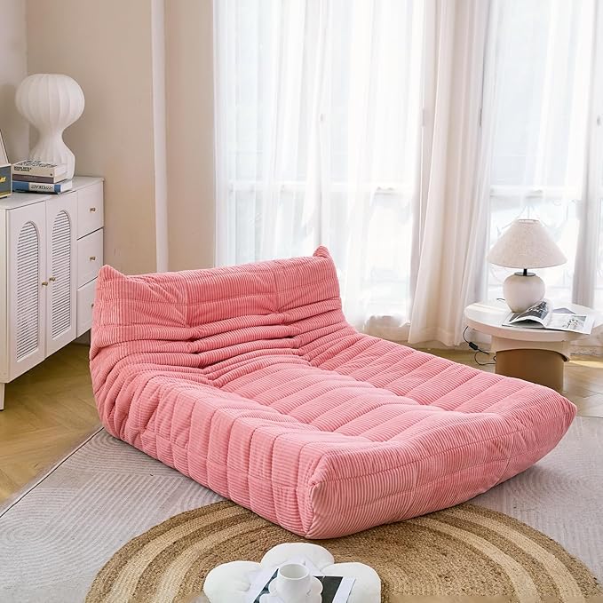 N&V Fireside Lounge Chaise Chair, Mid Century Armless Floor Lounger Sofa, Soft Premium Corduroy Floor Lounge Chair, Foam Sofa Accent Lounger for Living Room Bedroom and Office, Salmon