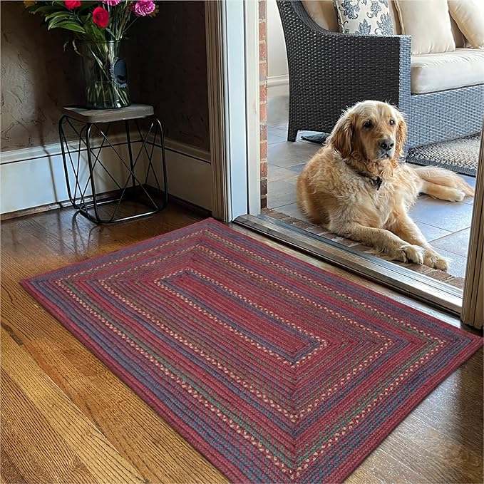 Jamestown Burgundy Jute Braided Rug, 20x30 Rectangle - Rustic Cabin Decor for Kitchen, Entryway, Everywhere