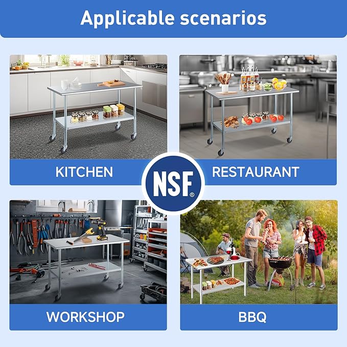 ROCKPOINT Stainless Steel Table for Prep & Work 18x24 Inches, NSF Metal Commercial Kitchen Heavy Duty Table with Adjustable Under Shelf and Table Foot for Restaurant, Home and Hotel