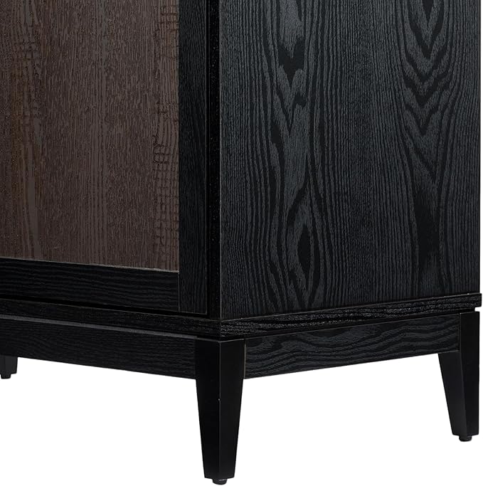 Sango Arch 2-Door Accent Cabinet, Modern Black & Brown Storage Cabinet with Elegant Arched Doors, Adjustable Shelf, Sturdy Wooden Legs, Stylish Furniture for Living Room or Office Room