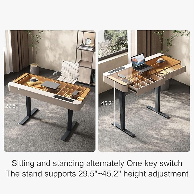 Lartis Office Desk, Electric Computer Lift Table Standing Desk with Drawer Charging USB Port, Home Office Laptop Table with Drawer