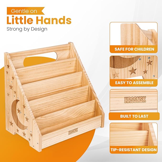 Baby Bookshelf for Toddlers Ages 1-3 - Montessori Nursery Book Shelf with Front-Facing Storage - Kids Book Organizer for Playroom and Bedroom