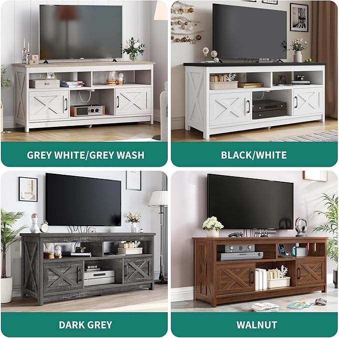YITAHOME TV Stand for 65/55 Inch TV, Farmhouse Entertainment Center with Storage, Power Outlets and Open Shelf, Media Console TV Cabinet for Living Room, Grey White & Grey Wash