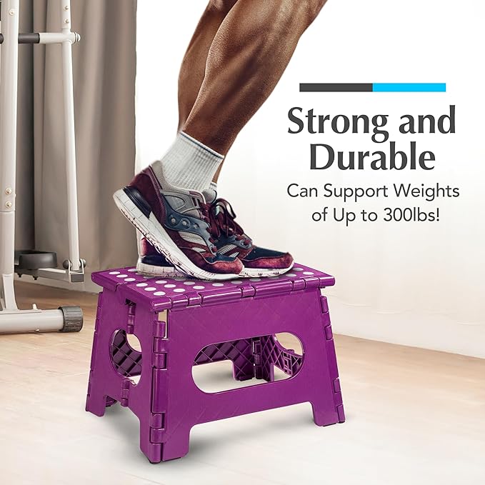 Handy Laundry Folding Lightweight Step Stool - Sturdy Enough to Support Adults and Safe Enough for Kids - Opens Easy with One FLI -. Great for Kitchen, Bathroom or Bedroom (Purple)