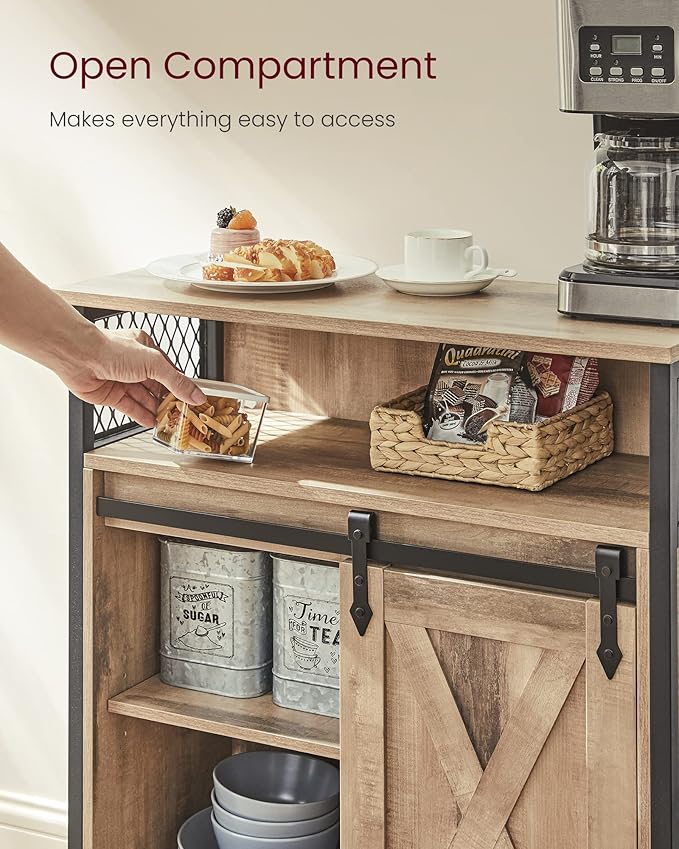 VASAGLE Buffet Cabinet, Coffee Bar Storage Cabinet, Sideboard with 1 Sliding Barn Door, Adjustable Shelves, 11.8 x 27.6 x 31.5 Inches, for Living Room, Camel Brown and Ink Black ULSC089B50