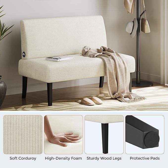 Yaheetech Small Mini Sofa Couch Armless Loveseat Futon for Bedroom, Corduroy Fabric & Easy Assembly, for Small Spaces Living Room,Dorm,Office,Apartment, Beige