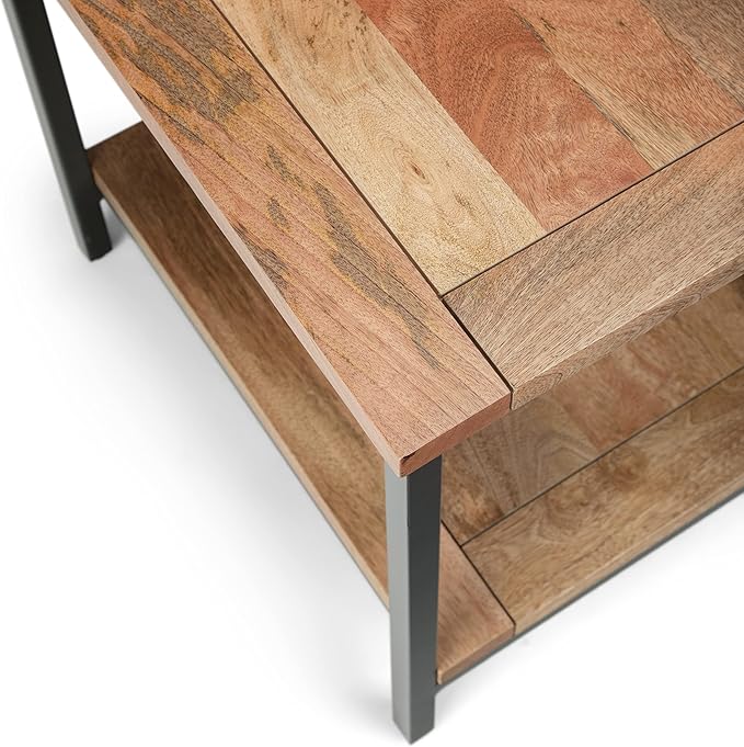 SIMPLIHOME Skyler SOLID MANGO WOOD and Metal 22 inch Wide Square Industrial End Table in Natural for the Living Room and Bedroom