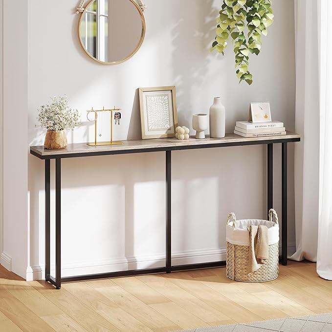 Yaheetech Narrow Console Table with Sturdy Metal Frame, 63 Inch Extra Long Entryway Sofa Table for Behind Couch, Hallway, Living Room, Gray