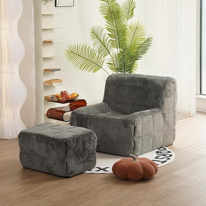 N&V CUBICUS Single Seated Foam Sofa, Armless Floor Sofa with Matching Ottoman, All New Hybrid Foam Design (Frost Gray)